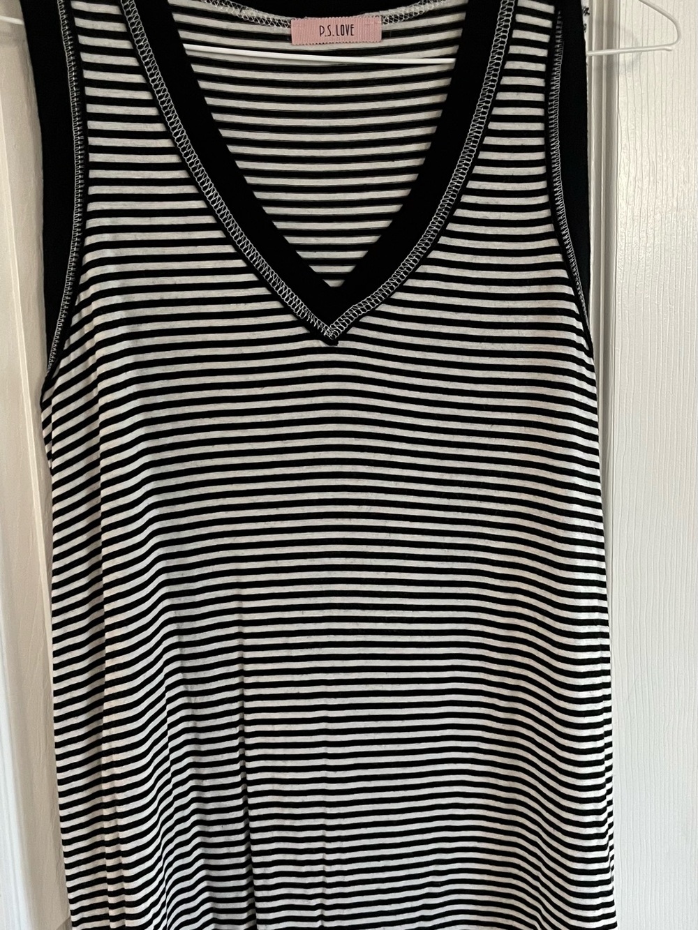 Black and White Stripe V-Neck Tank